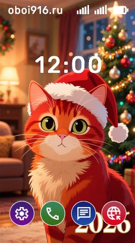 Новогодний котёнок на фоне ёлки