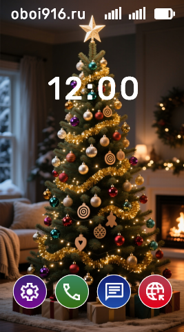 Ёлка на фоне комнаты с камином