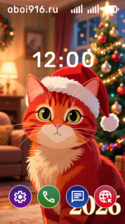 Новогодний котёнок на фоне ёлки