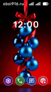 Синие ёлочные шары на красном фоне